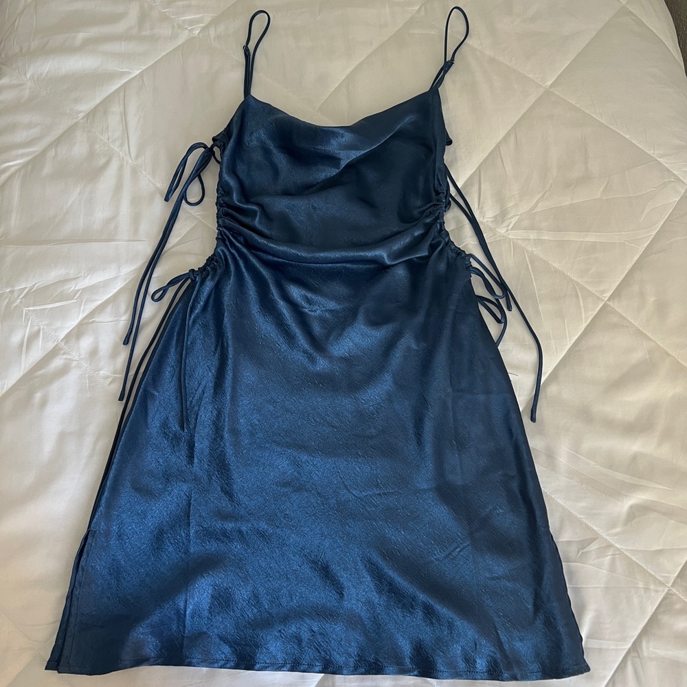 NWT Miss Lola Satin Mini Dress in Cobalt Blue